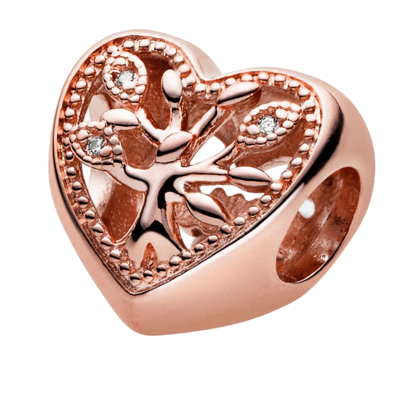 925 Sterling Silver Rose Gold Family Tree Heart Charm Bead for Bracelet Charms Bangle Pendant Jewelry