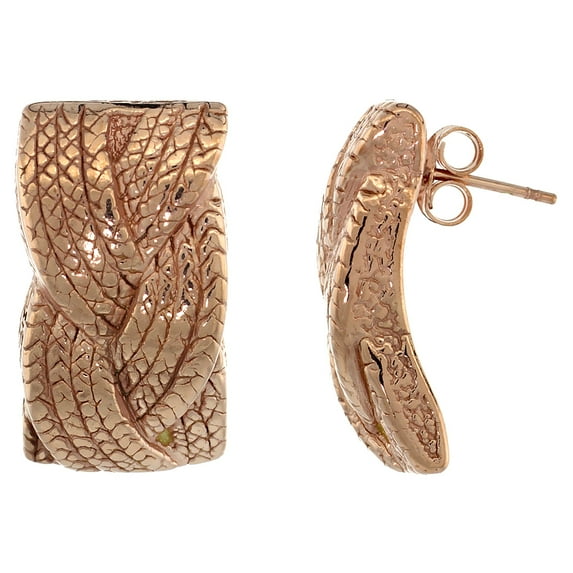 925 Sterling Silver Rose Gold Finished Puffy Rope Braid Post Earrings 25mm