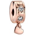 thumbnail image 1 of 925 Sterling Silver Rose Gold Heart Clip Lock Stopper Charm Bead for Bracelet Charms Bangle Pendant Jewelry, 1 of 3
