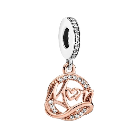 925 Sterling Silver Rose Gold Mom Infinity Heart Dangle Charm for Bracelet Charms Bangle Pendant Jewelry