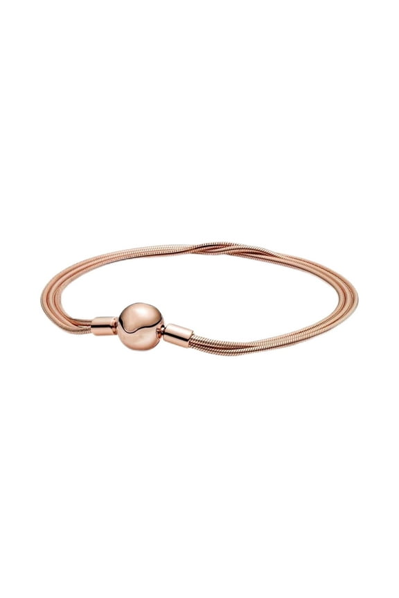 925 Sterling Silver Rose Gold Moment Charm Multi Snake Chain Bracelet Round Clasp Charms Women Girl Gifts 21cm