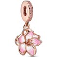 thumbnail image 1 of 925 Sterling Silver Rose Gold Pink Gradient Magnolia Flower Dangle Charm for Bracelet Charms Bangle Pendant Jewelry, 1 of 3