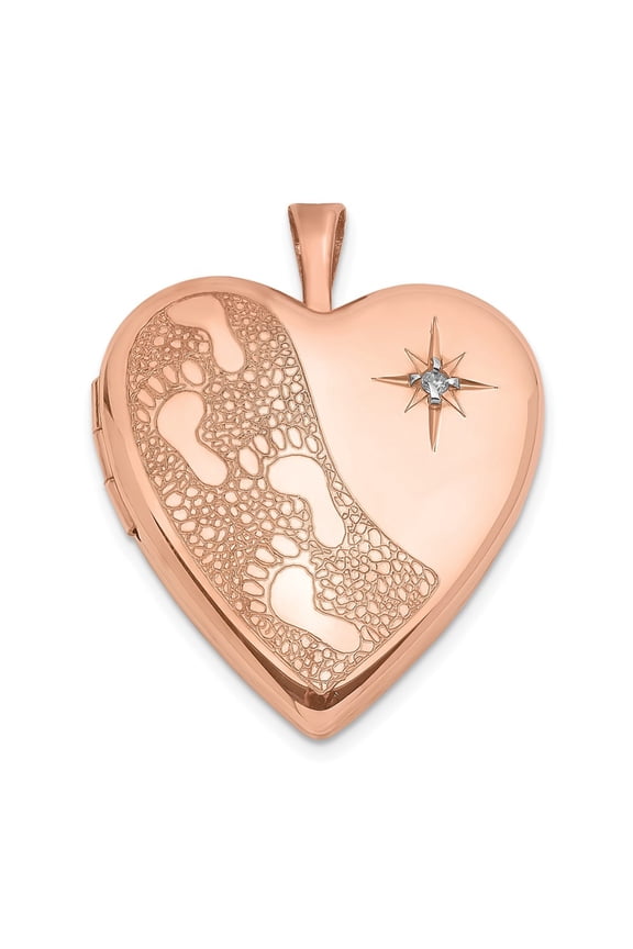 925 Sterling Silver Rose Gold Plated 2mm with Diamond Footprints Heart Locket Pendant Necklace Fine Jewelry For Women Gifts For Her