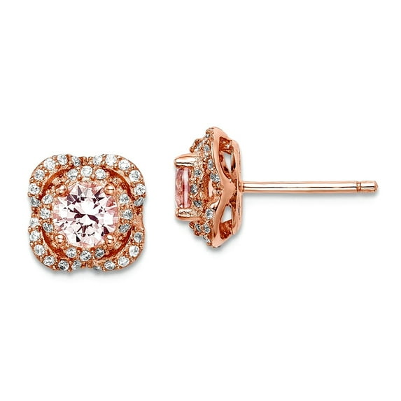 925 Sterling Silver Rose Gold Plated Simulated Pink Sapp White Cubic Zirconia Stud Earrings Stud Earring for Women