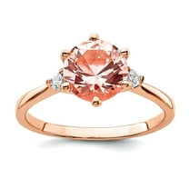 925 Sterling Silver Rose Gold Plated Simulated Pink Sapphire and White Cubic Zirconia Ring Size 8 Ring for Women
