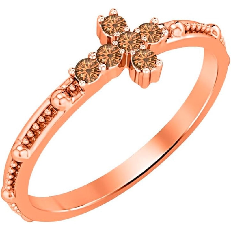 925 Sterling Silver Rose Gold Plated Smoky Quartz Cross Ring - Women's ...