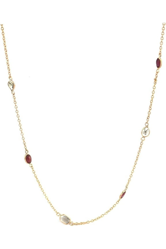 925 Sterling Silver Rose Gold Ruby Chain Necklace- Minimal Bezel Chain Necklace For Women- July Birthstone Necklace- Station Necklace Birthday Gift