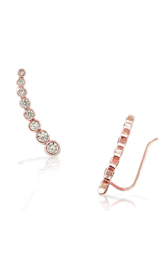 925 Sterling Silver Rose Gold-Tone Bezel-Set White CZ Ear Crawler Earrings