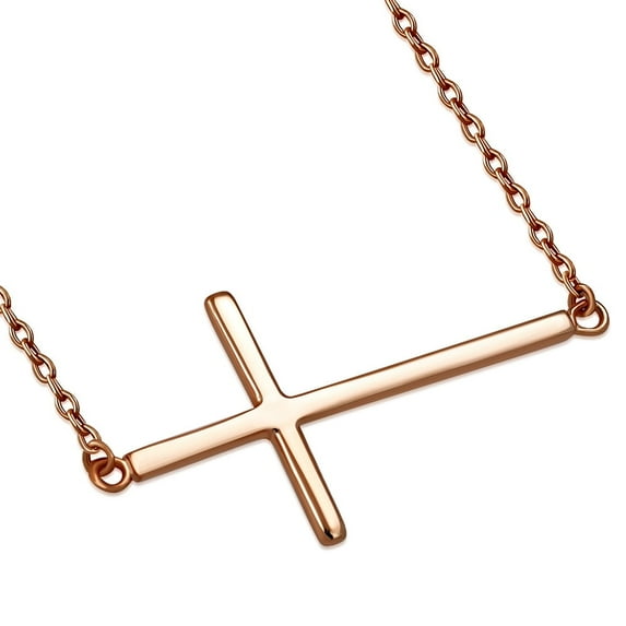925 Sterling Silver Rose Gold-Tone Sideways Cross Pendant Necklace