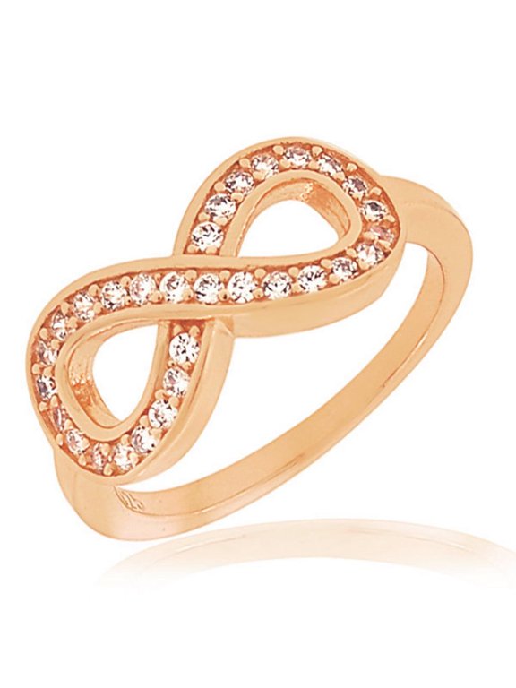 Sterling Silver Rose Gold-Tone White Clear CZ Infinity Ring