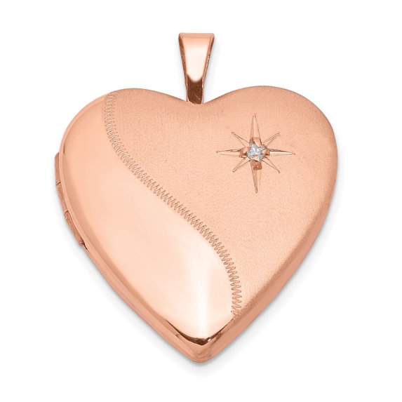 925 Sterling Silver Rose Gold-plated 20mm Diamond Heart Locket