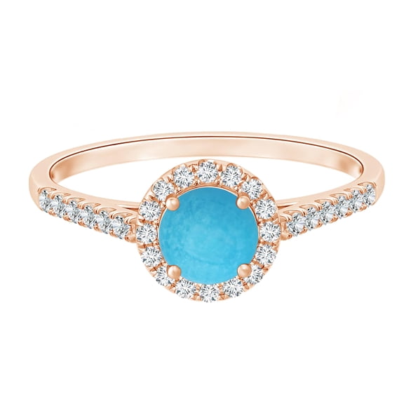 925 Sterling Silver Rose Plated 0.50 Ctw Round Turquoise Solitaire Wedding Ring