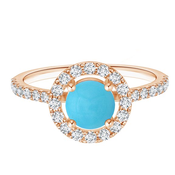 925 Sterling Silver Rose Plated 0.60 Ctw Round Turquoise Cluster Ring