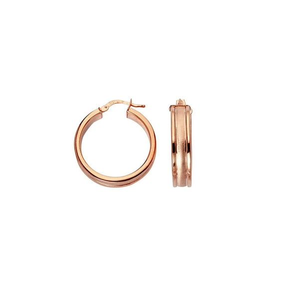 925 Sterling Silver Rose Plated 6mmx20mm Hoop Earrings Satin Shiny Edge Hoop Earring for Women