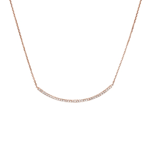 925 Sterling Silver Rose Plated Curved Cubic Zirconia Bar Adjustable Necklace 18 Inch Pendant Necklace for Women