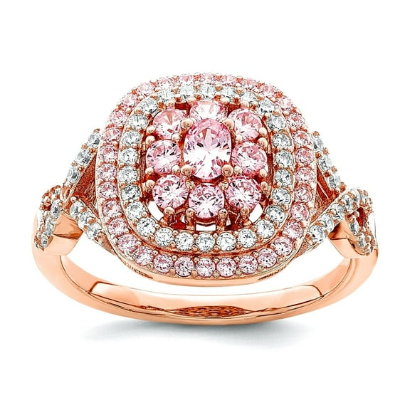 925 Sterling Silver Rose Plated Pink and White Cubic Zirconia Cushion Ring Size 8 1.89mm Wide Ring for Women