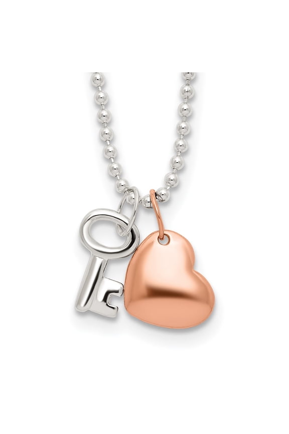 925 Sterling Silver Rose-Tone Heart with Key Necklace Fine Jewelry For Women Gifts For Her, 19"