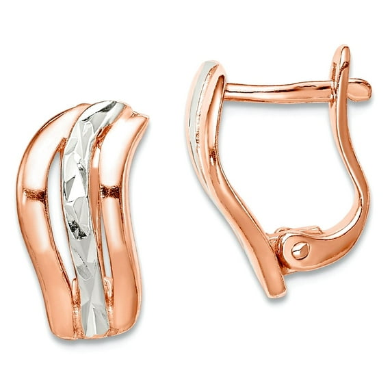 925 Sterling Silver Rose Tone and Sparkle-Cut Hoop Earrings 13.97x7.25mm Wide Hoop Earring for Women