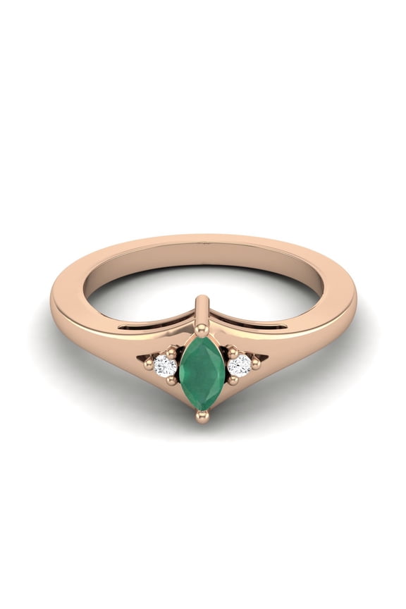 925 Sterling Silver Rose Vermeil 0.29 Cts Marquise Shape Emerald Three Stone Women Valentines Day Gifts Ring