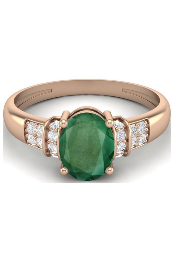 925 Sterling Silver Rose Vermeil 1.66 Ct Oval Cut Emerald Engagement Women Ring
