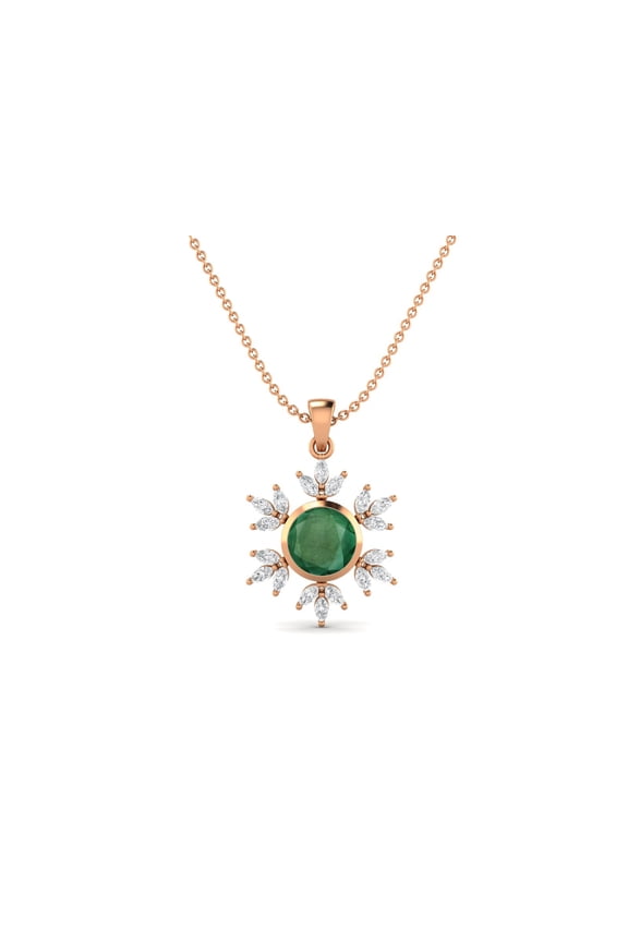 925 Sterling Silver Rose Vermeil 10MM Round Emerald Elegant Flower Women Valentines Day Gifts Necklace