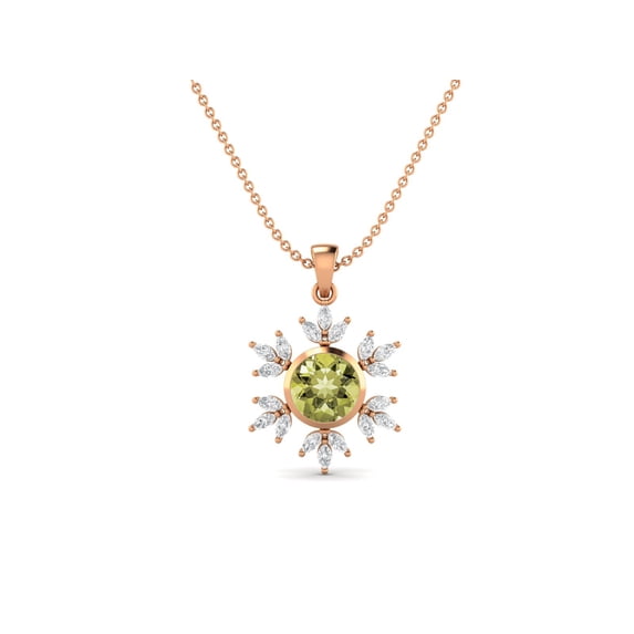 925 Sterling Silver Rose Vermeil 10MM Round Lemon Quartz Elegant Flower Women Valentines Day Gifts Necklace