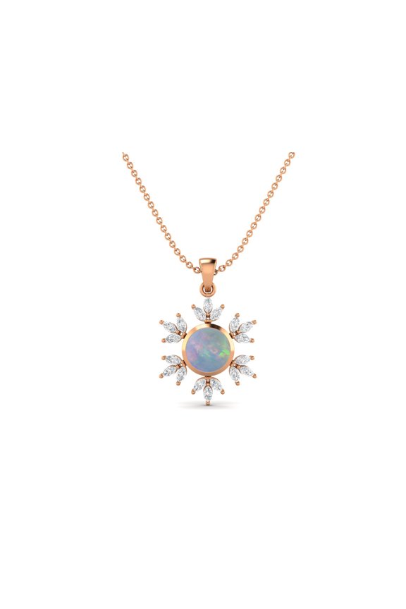 925 Sterling Silver Rose Vermeil 10MM Round Opal Elegant Flower Women Valentines Day Gifts Necklace