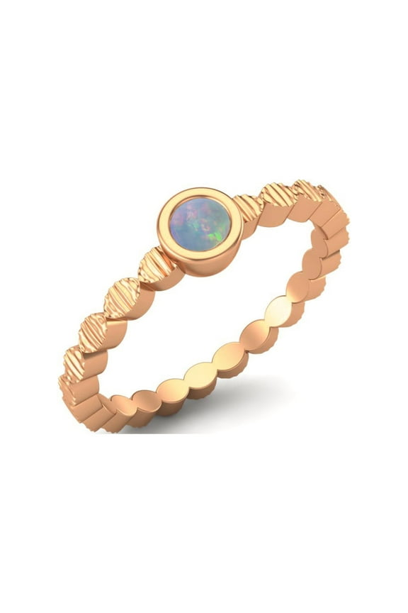 925 Sterling Silver Rose Vermeil 3mm Round Opal Stackable Women Valentines Day Gifts Ring