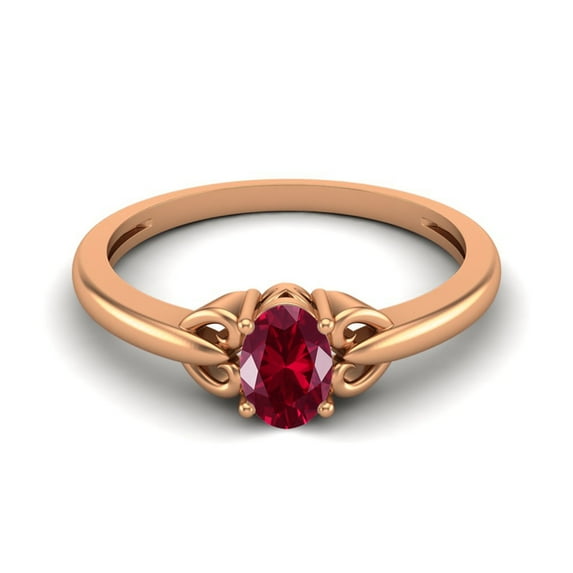 925 Sterling Silver Rose Vermeil 6X4mm Oval Ruby Glass Field Solitaire Women Valentines Day Gifts Ring