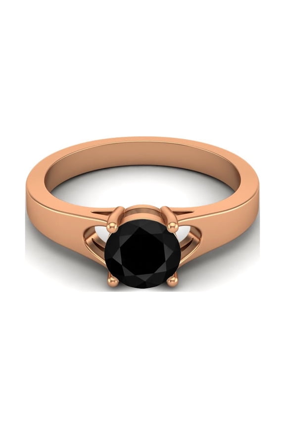 925 Sterling Silver Rose Vermeil 6mm Round Black Spinel Solitaire Women Valentines Day Gifts Ring