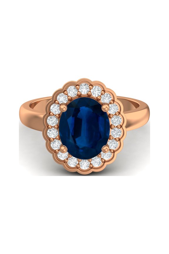 925 Sterling Silver Rose Vermeil 6mm Round Blue Sapphire Solitaire Women Valentines Day Gifts Ring