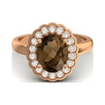 thumbnail image 1 of 925 Sterling Silver Rose Vermeil 6mm Round Smoky Quartz Solitaire Women Valentines Day Gifts Ring, 1 of 4