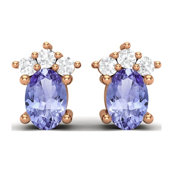 925 Sterling Silver Rose Vermeil 6x4mm Oval Shape Tanzanite Solitaire Women Wedding Earrings