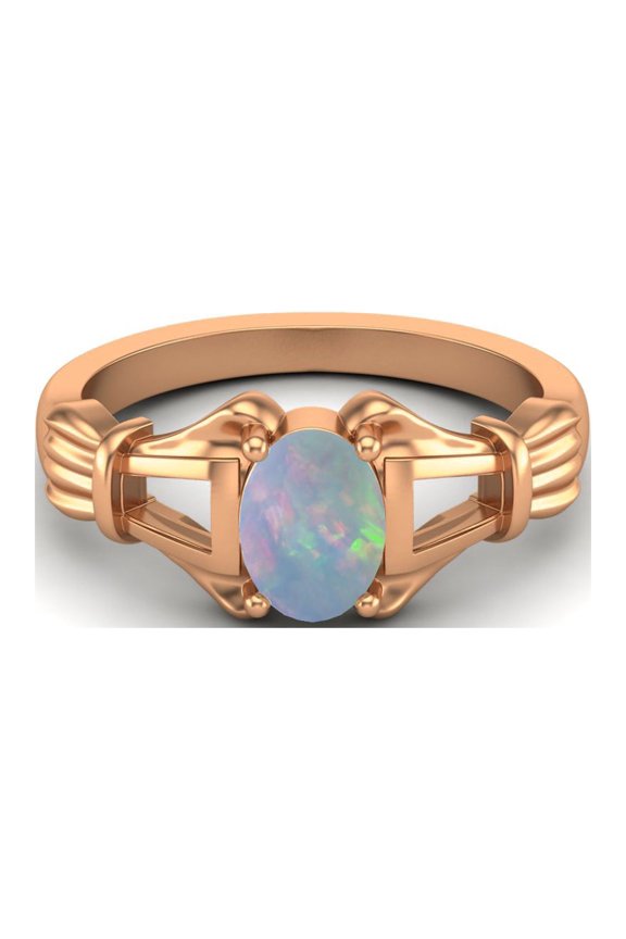 925 Sterling Silver Rose Vermeil 7x5mm Oval Shape Opal Engagement Women Mother's Day Gift Ring