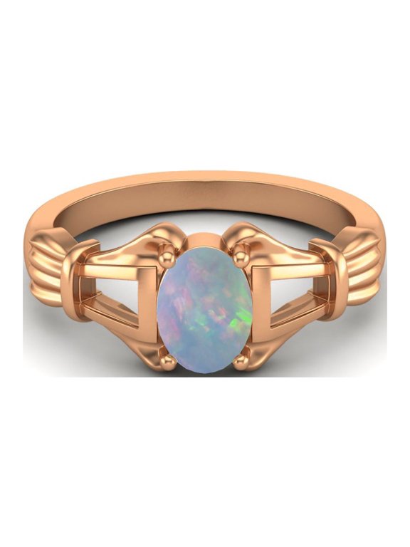 925 Sterling Silver Rose Vermeil 7x5mm Oval Shape Opal Engagement Women Valentines Day Gifts Ring