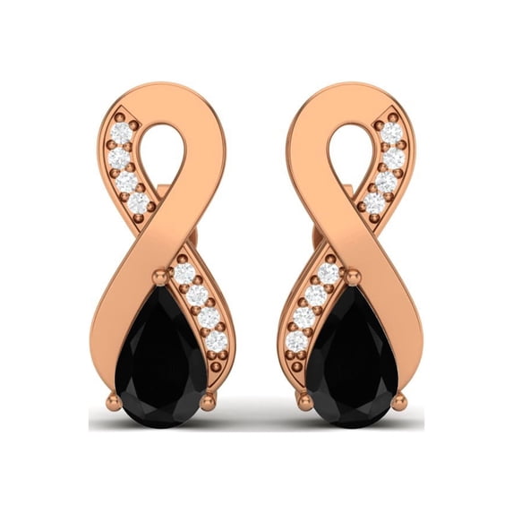 925 Sterling Silver Rose Vermeil 8x5mm Pear Black Spinel Open Infinity Valentines Day Gifts Women Earrings