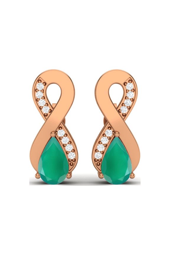 925 Sterling Silver Rose Vermeil 8x5mm Pear Green Onyx Open Infinity Valentines Day Gifts Women Earrings