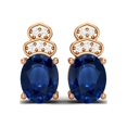 thumbnail image 1 of 925 Sterling Silver Rose Vermeil 8x6mm Oval Shape Blue Sapphire Solitaire Women Stud Valentines Day Gifts Earrings, 1 of 4