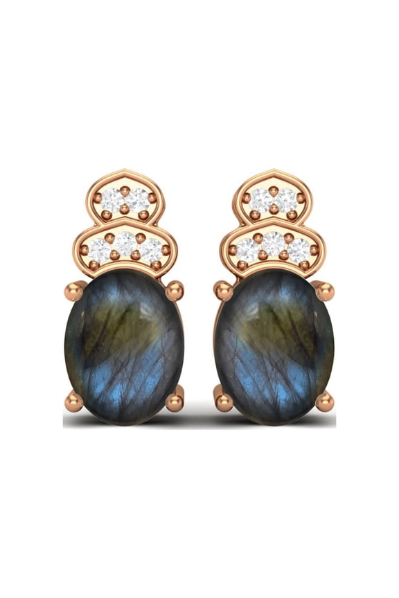 925 Sterling Silver Rose Vermeil 8x6mm Oval Shape Labradorite Solitaire Women Stud Mother's Day Gift Earrings