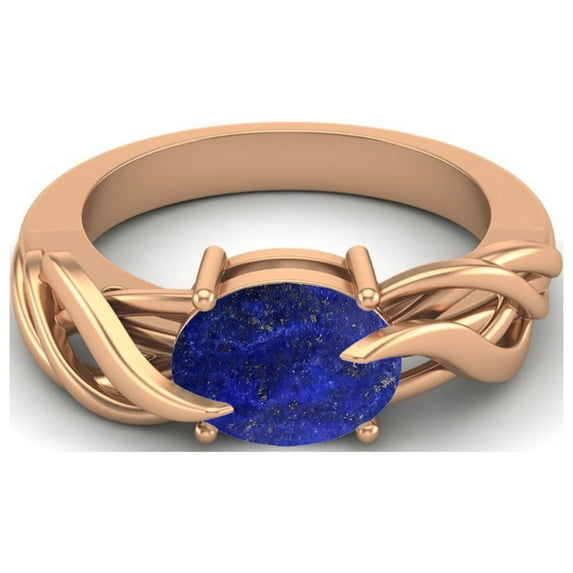 925 Sterling Silver Rose Vermeil 9X7MM Oval Shape Lapis Solitaire Women Valentines Day Gifts Ring