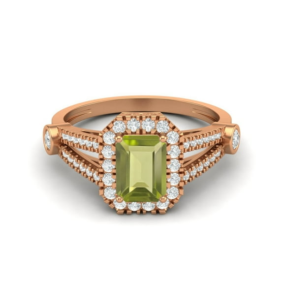 925 Sterling Silver Rose Vermeil 9X7mm Cushion Peridot 925 Sterling Silver Solitaire Split Shank Valentines Day Gifts Ring