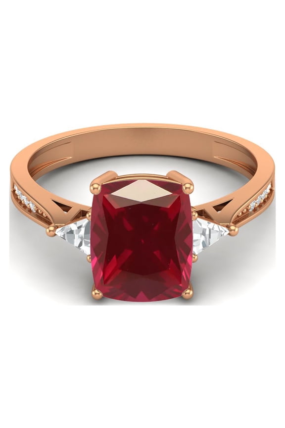 925 Sterling Silver Rose Vermeil 9X7mm Cushion Ruby Glass Field Solitaire Women Valentines Day Gifts Ring