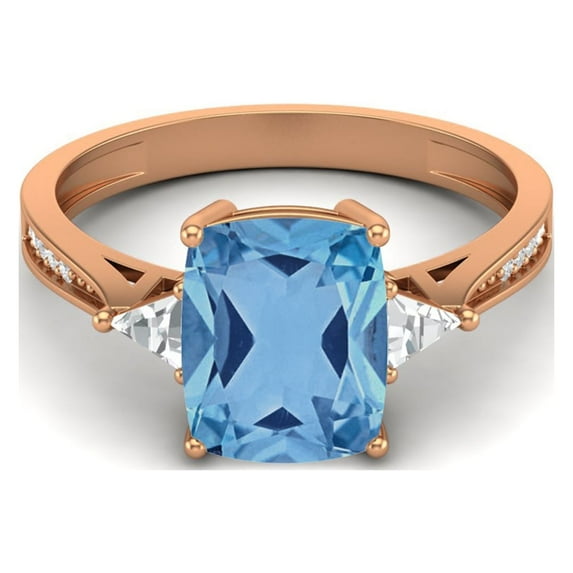 925 Sterling Silver Rose Vermeil 9X7mm Cushion Swiss Blue Topaz Solitaire Women Valentines Day Gifts Ring