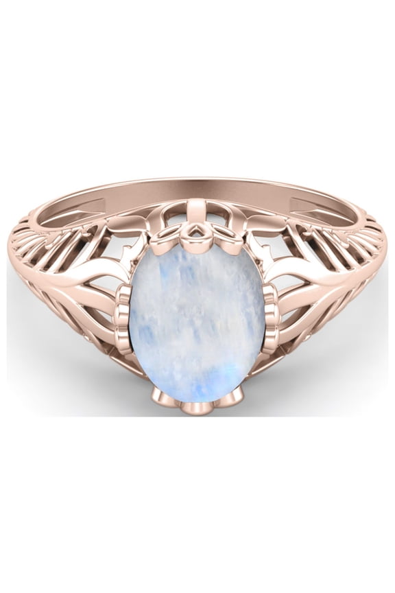 Oval Vintage Style Solitaire Moonstone Ring, 925 Sterling Silver, Rose Vermeil
