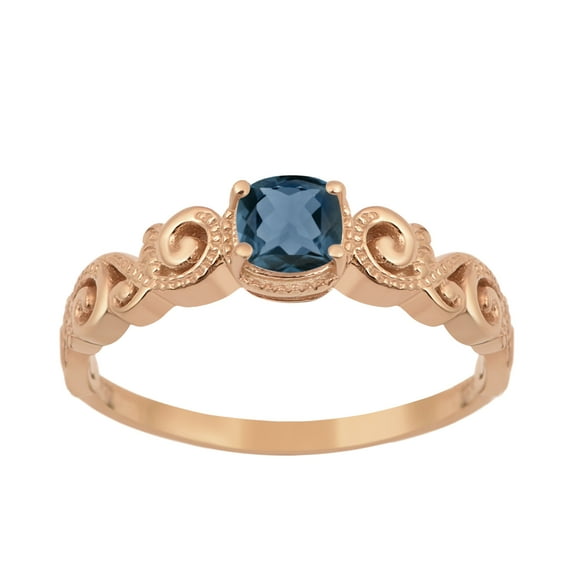 925 Sterling Silver Rose Vermeil London Blue Topaz Cushion 6mm Women's Solstic Mother's Day Gift Ring, 0.75 Ct