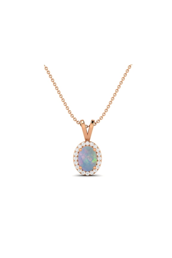 925 Sterling Silver Rose Vermeil Oval Shape Opal Solitaire Women Valentines Day Gifts Necklace