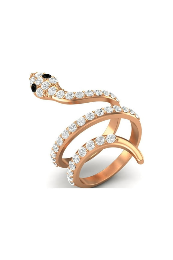 925 Sterling Silver Rose Vermeil Snake Women Wrap Ring Natural Black Spinel Cobra Snake Rings