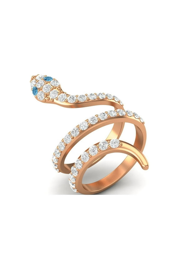 925 Sterling Silver Rose Vermeil Swiss Blue Topaz Cobra Snake Women's Valentines Day Gifts Rings