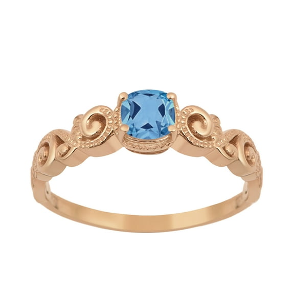 925 Sterling Silver Rose Vermeil Swiss Blue Topaz Cushion 6mm Women's Solstic Valentines Day Gifts Ring, 0.75 Ct