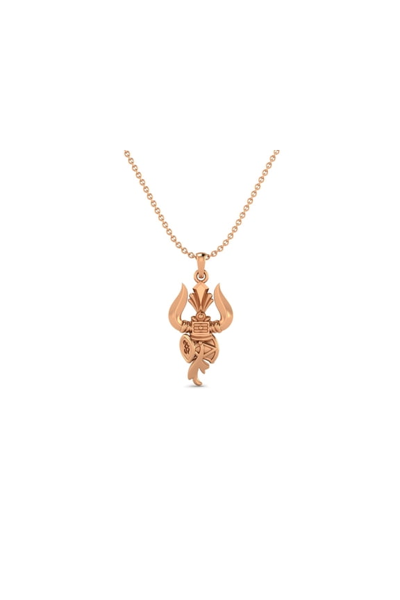 925 Sterling Silver Rose Vermeil Trishul Hindu Religious Mahadeva, Shiva Symbols, Bholenath Unisex Necklace
